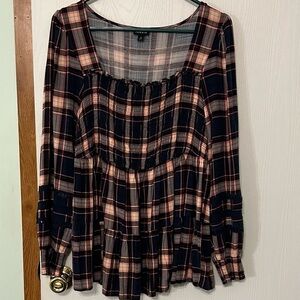 Torrid Babydoll Rayon Smocked Blouse in Navy Blue and Pink Size 0